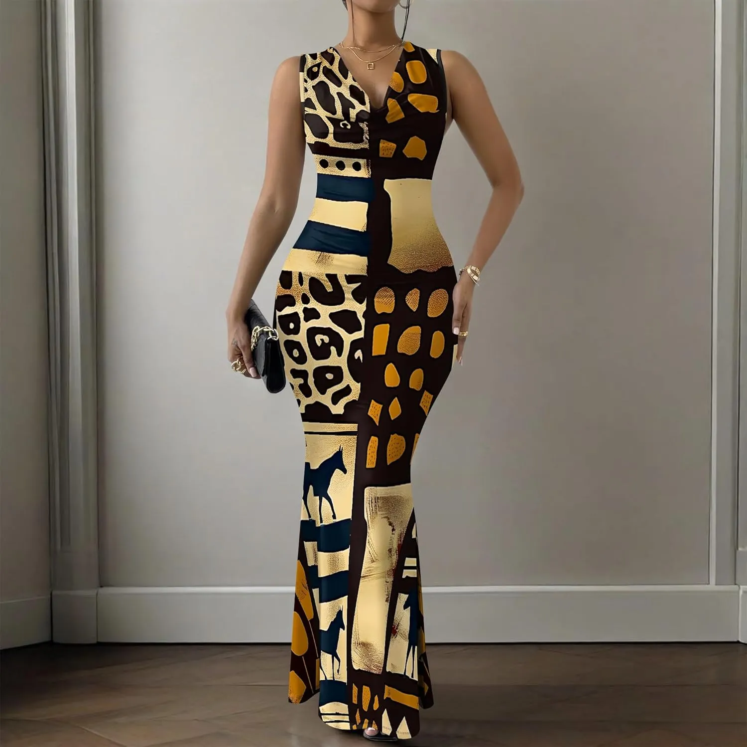 Elegant Dresses for Women Wedding Guest Sexy Mermaid Dress Sleeveless V-Neck Bodycon Party Evening Dresses XS-2XL