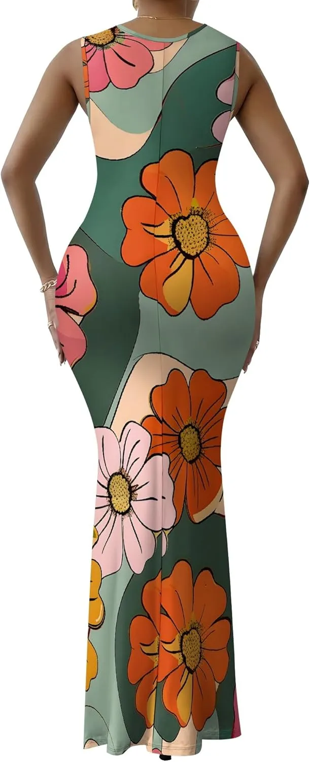 Elegant Dresses for Women Wedding Guest Sexy Mermaid Dress Sleeveless V-Neck Bodycon Party Evening Dresses XS-2XL
