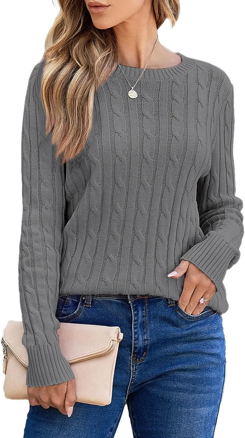 EVALESS Womens Cable Knitted Old Money Pullover Sweater Crewneck Business Casual Long Sleeve Tops