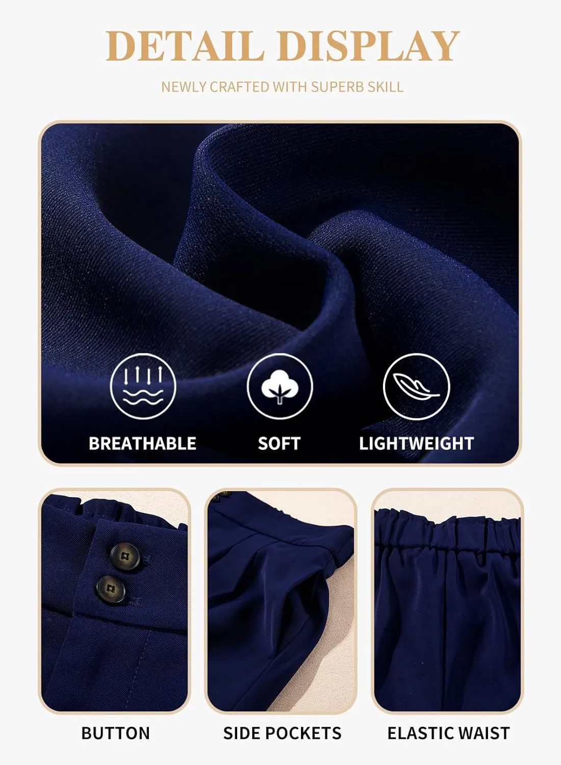 Eytino Womens Plus Size Shorts Casual Elastic Waist Wide Leg Suit Tailored Shorts Summer Dressy Shorts with Pockets(1X-5X)