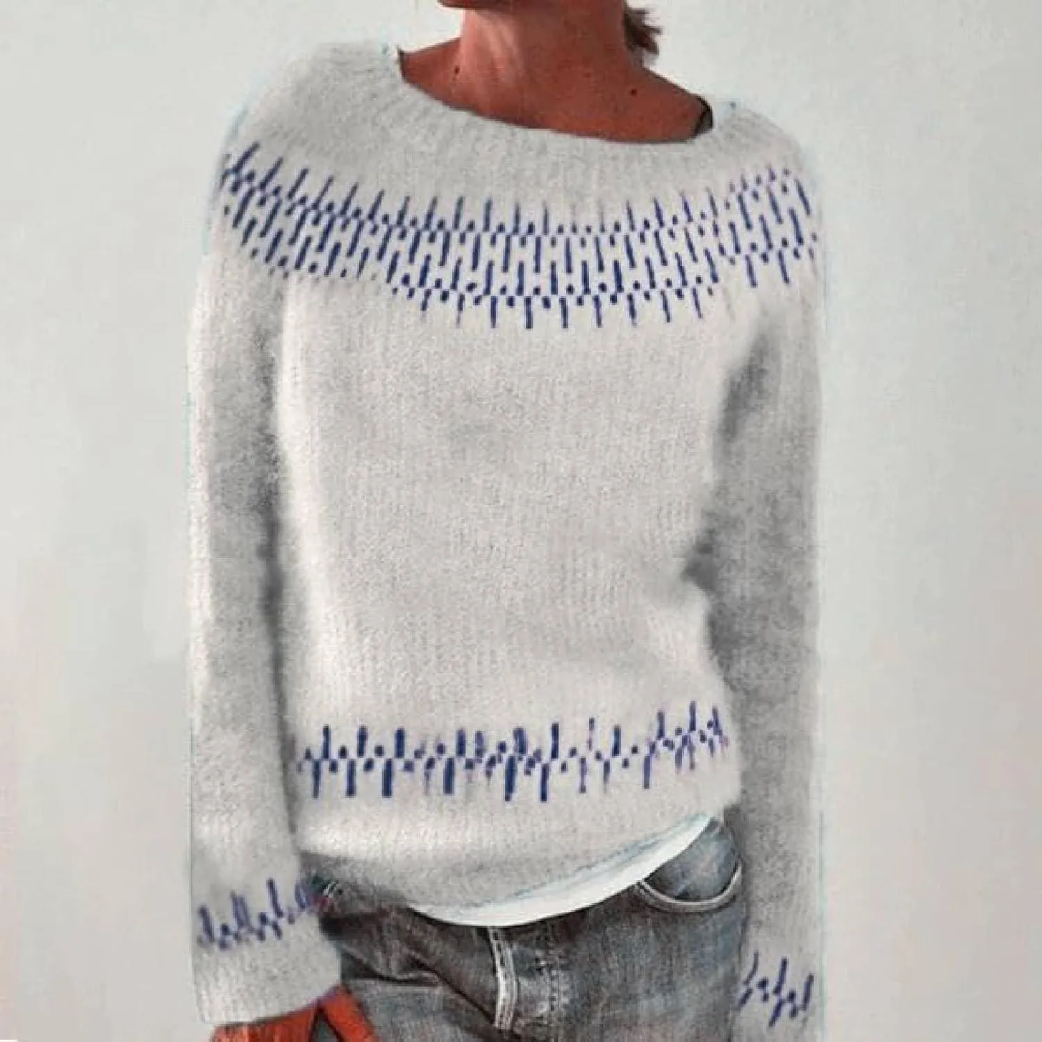 Fair Isle Sweater Women Plus Size Vintage Sweater Crewneck Long Sleeve Fair Isle Comfy Knited Pullover Sweater Tops
