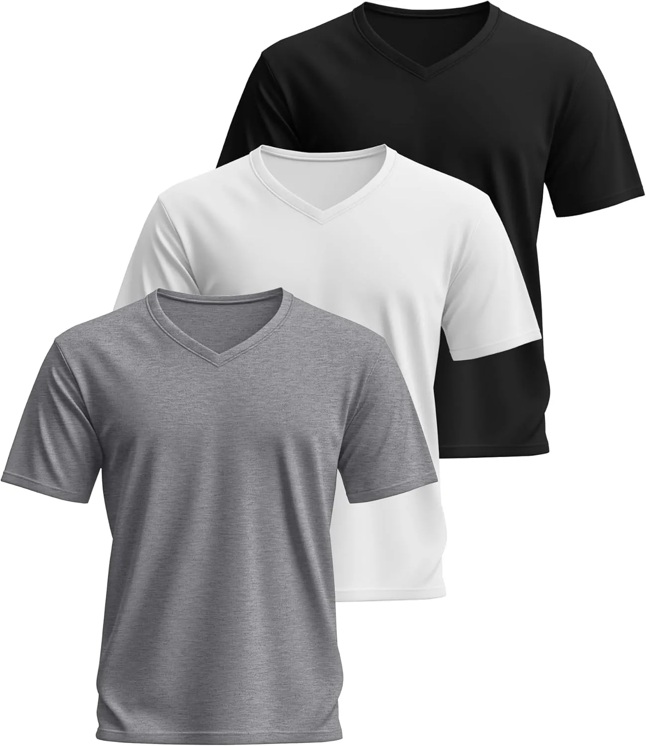 Ficerd 3 Pack Men's Cotton Half Sleeve Shirts M-7XL Regular and Big Tall V Neck Curved Hem Loose Casual Summer Basic Tee