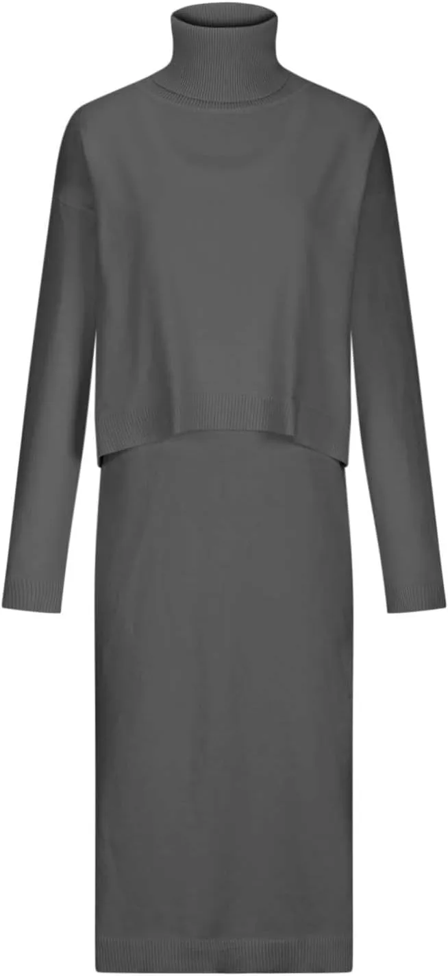 Firzero Women's 2 Piece Outfits Long Sleeve Turtleneck Cropped Sweaters Top and Bodycon Midi Dress Ribbed Knit Sweater Dress