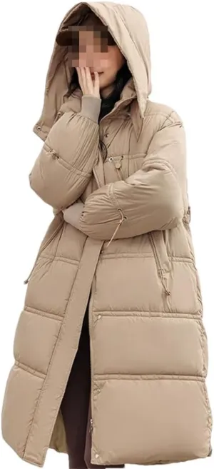 Fjnbbiot Autumn Winter Women Thick Hooded Long Parkas Down Cotton Padded Jacket Casual Loose Puffer Overcoat