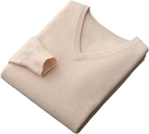Fjnbbiot Men Long Sleeve Sweater Autumn Winter V-Neck Basic Pullovers Merino Wool Solid Casual Cashmere Knitwear