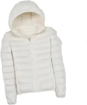 Fjnbbiot White Duck Down Jacket Winter Women Hooded Lightweight Packable Puffer Coat Down Short Jacket