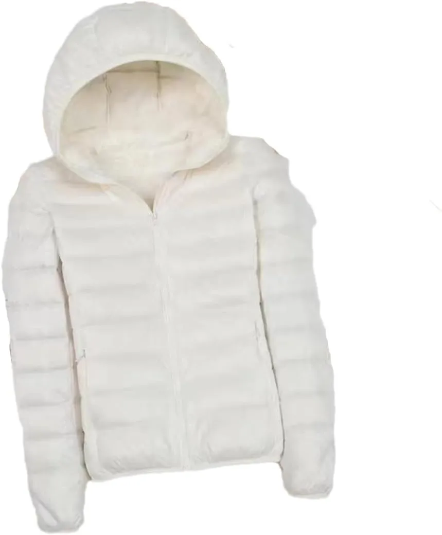 Fjnbbiot White Duck Down Jacket Winter Women Hooded Lightweight Packable Puffer Coat Down Short Jacket