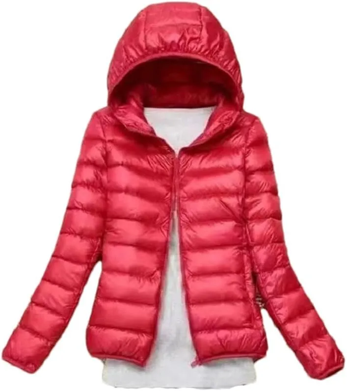 Fjnbbiot White Duck Down Jacket Winter Women Hooded Lightweight Packable Puffer Coat Down Short Jacket