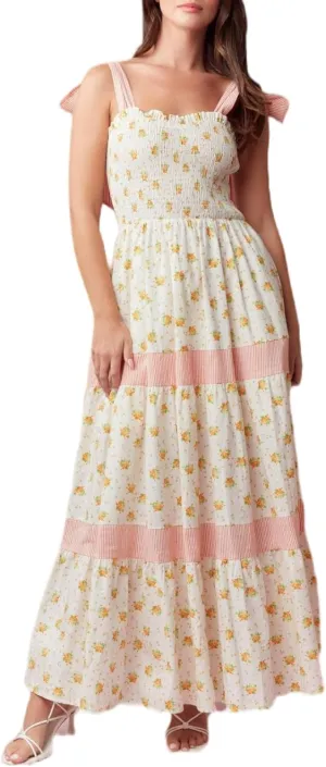 Floral Tie Shoulder Ruffle Maxi Dresses Summer Boho Backless Sleeveless Long Dress Flowy Y2k Smocked Tiered Sundress