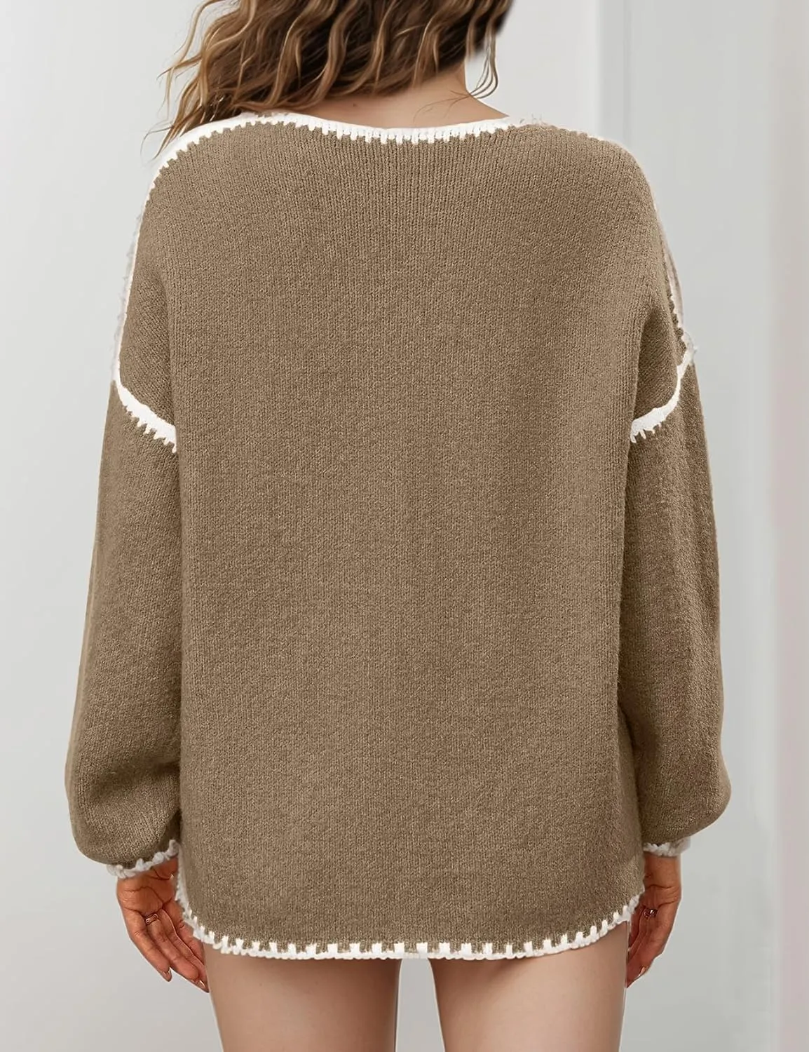 Flygo Oversized Sweaters for Women Long Sleeve Crew Neck Trendy Fall Sweaters Colorblock Chunky Knit Pullover