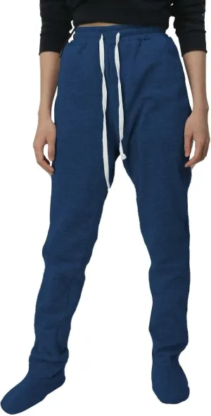 Footed Pajamas For Women Fleece Lined Drawstring Sweatpants With Feet Winter Warm Elastic Waist Sleepwear With Pockets