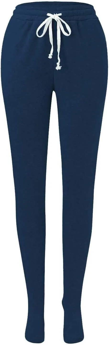 Footed Pajamas For Women Fleece Lined Drawstring Sweatpants With Feet Winter Warm Elastic Waist Sleepwear With Pockets