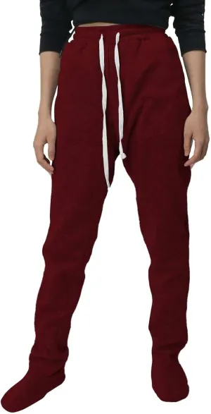 Footed Pajamas For Women Fleece Lined Drawstring Sweatpants With Feet Winter Warm Elastic Waist Sleepwear With Pockets