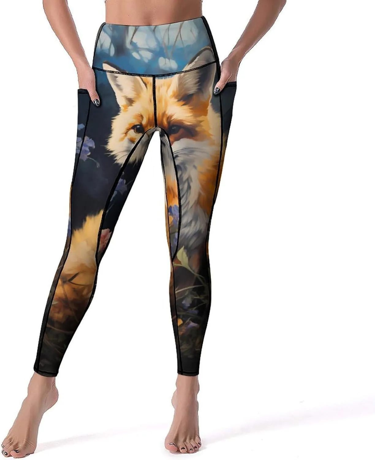 Fox Painting Women's Yoga Pants Leggings with Pockets High Waist Compression Workout Pants