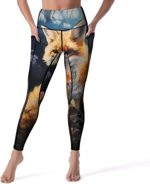 Fox Painting Women's Yoga Pants Leggings with Pockets High Waist Compression Workout Pants