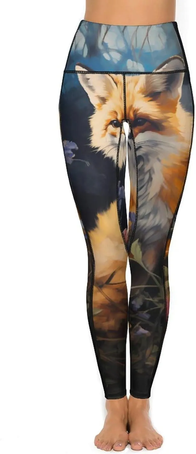 Fox Painting Women's Yoga Pants Leggings with Pockets High Waist Compression Workout Pants