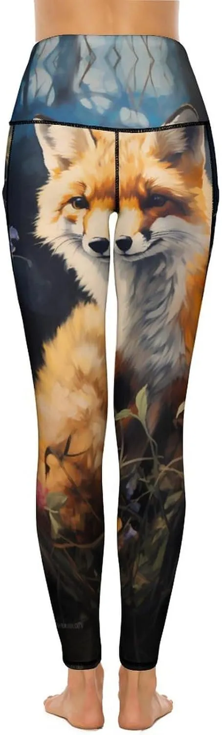 Fox Painting Women's Yoga Pants Leggings with Pockets High Waist Compression Workout Pants