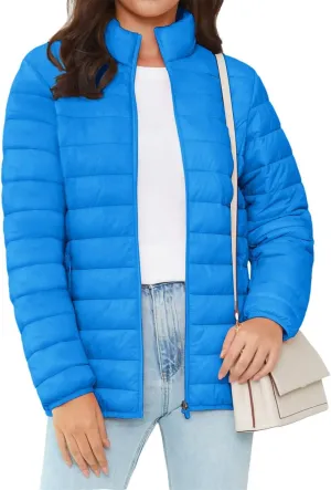 Full Zip Up Puffer Jacket Womens Winter Lightweight Quilted Down Warm Coats Casual White Windbreaker