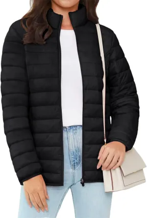 Full Zip Up Puffer Jacket Womens Winter Lightweight Quilted Down Warm Coats Casual White Windbreaker
