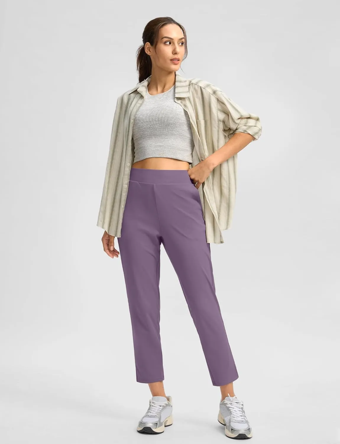 G Gradual Women's Pants Ankle 7/8 Golf Pants 3 Pockets Stretchy Petite Travel Pants Inner Drawstring for Work Business Casual