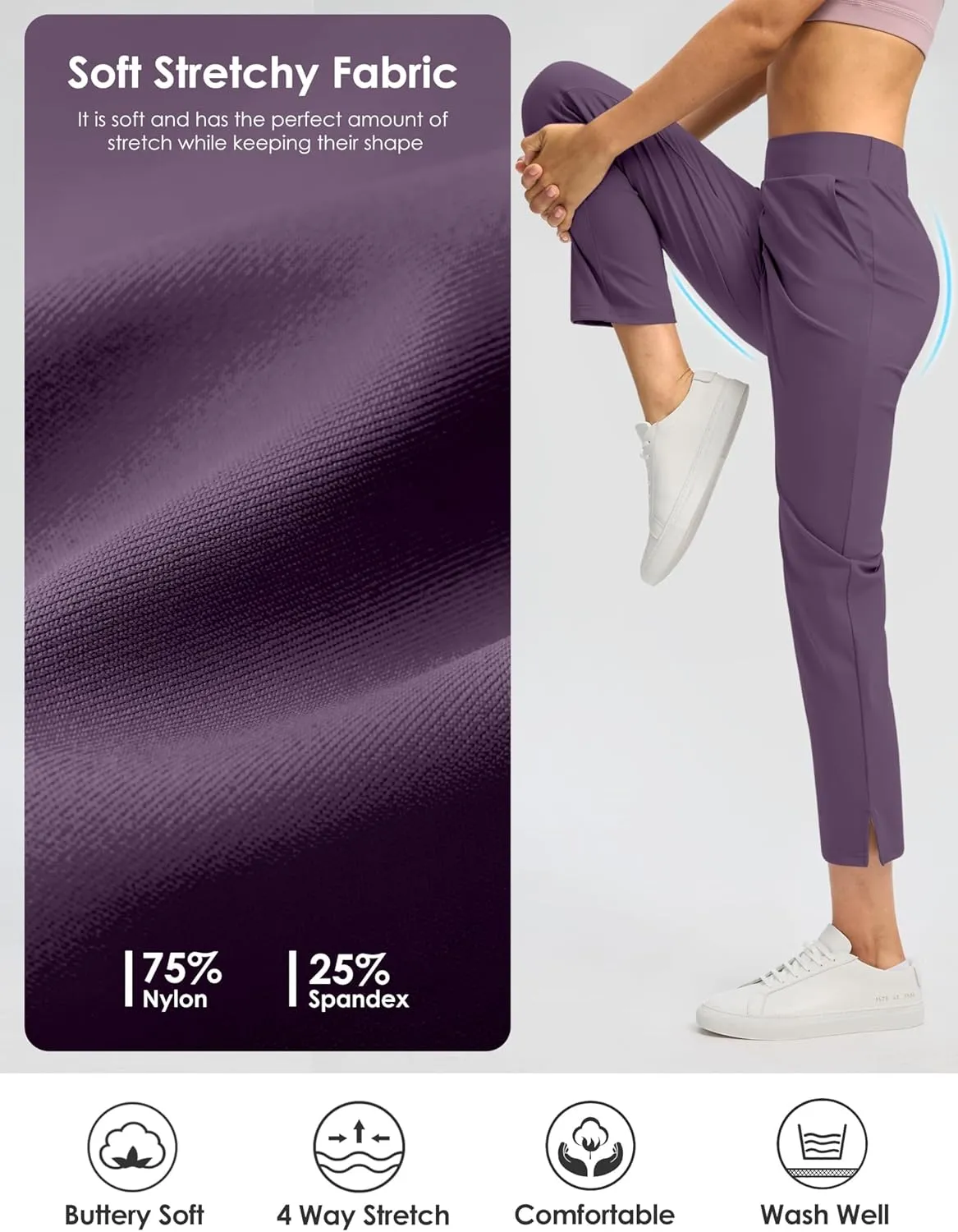 G Gradual Women's Pants Ankle 7/8 Golf Pants 3 Pockets Stretchy Petite Travel Pants Inner Drawstring for Work Business Casual