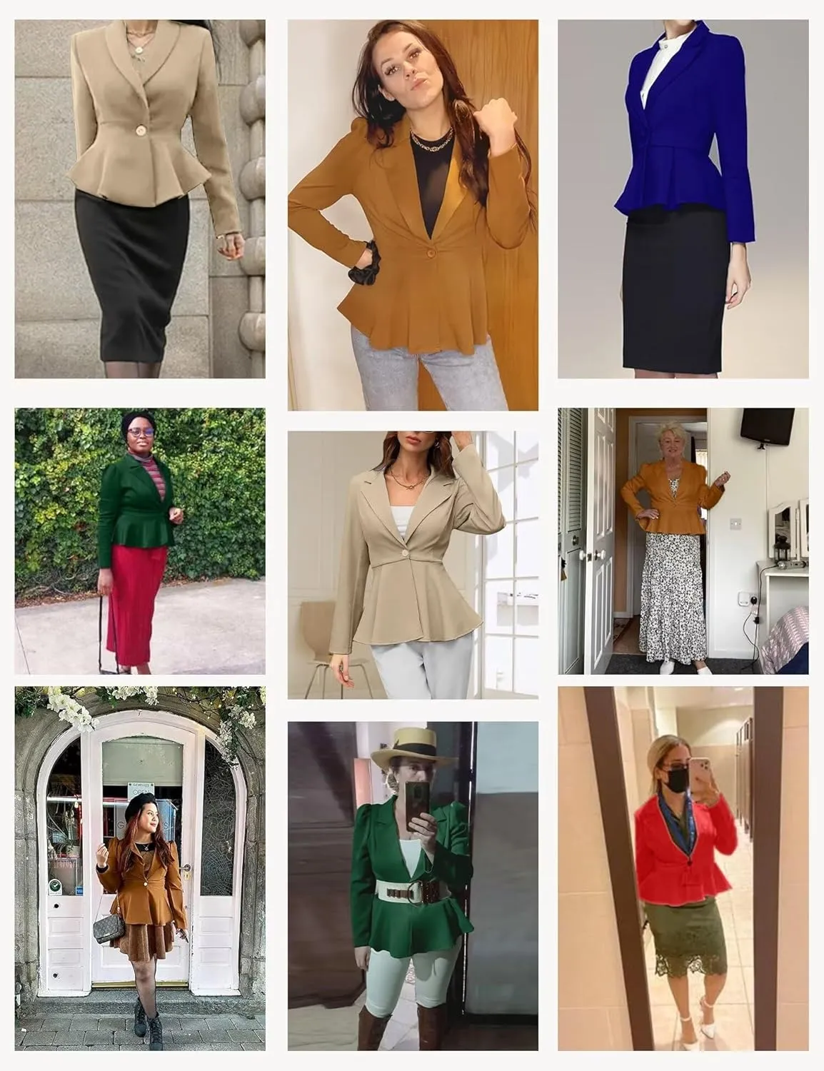Genhoo Women's Business Casual Blazer Jackets Dressy Puff Sleeve Single Button Peplum Comfy Work Office Blazers