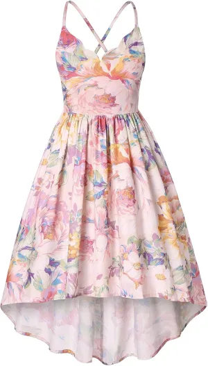 Girls Dress Toddler Girl Floral Print Dress Summer Knee Length Ruffle Halter Sleeveless Kids Casual Beach Tea Party Dresses