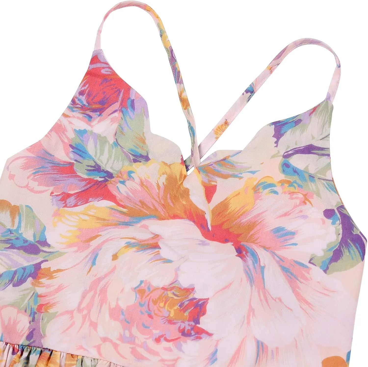 Girls Dress Toddler Girl Floral Print Dress Summer Knee Length Ruffle Halter Sleeveless Kids Casual Beach Tea Party Dresses