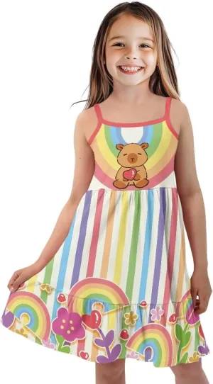 Girls Summer Dress 3-14 Y Kids Casual Spaghetti Strap Tiered Midi Dresses Cute Twirly Skater Party Sundress