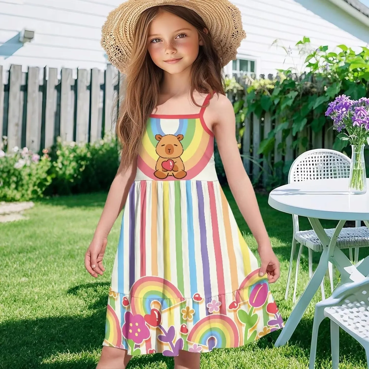 Girls Summer Dress 3-14 Y Kids Casual Spaghetti Strap Tiered Midi Dresses Cute Twirly Skater Party Sundress