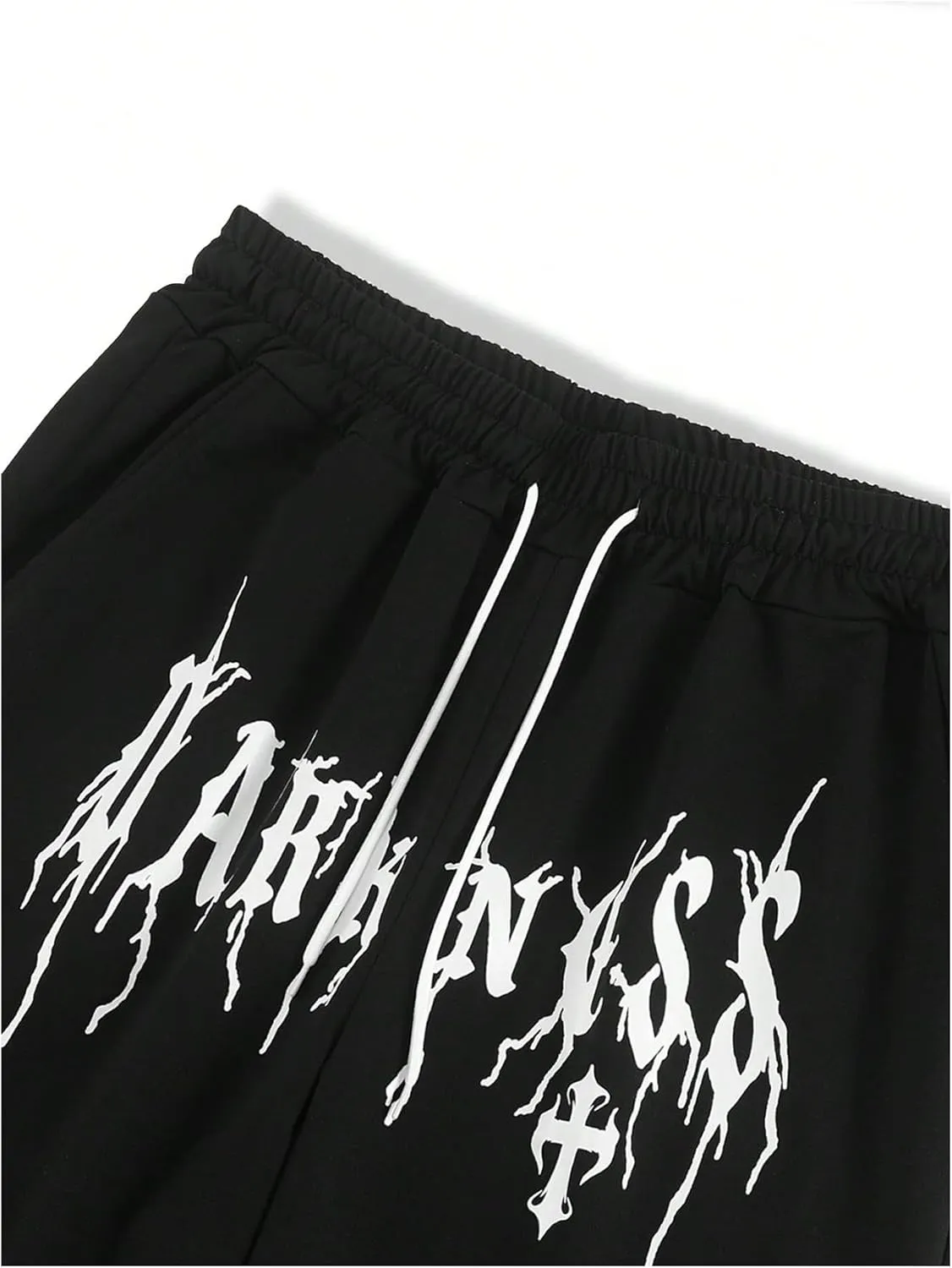 GORGLITTER Men's Letter Graphic Drawstring Waist Pants Stacked Flared Cool Sweatpants with Pockets