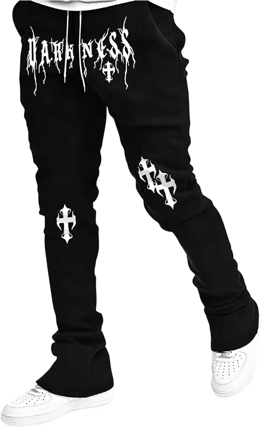 GORGLITTER Men's Letter Graphic Drawstring Waist Pants Stacked Flared Cool Sweatpants with Pockets