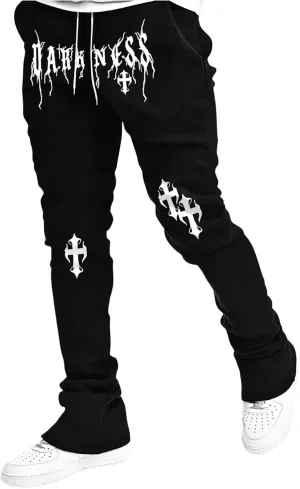 GORGLITTER Men's Letter Graphic Drawstring Waist Pants Stacked Flared Cool Sweatpants with Pockets