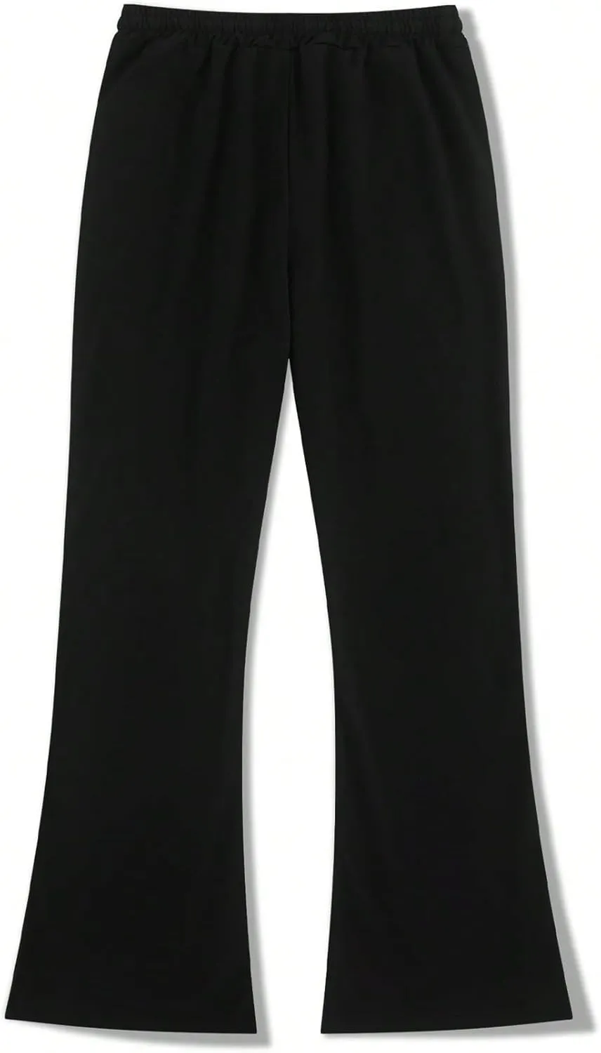 GORGLITTER Men's Letter Graphic Drawstring Waist Pants Stacked Flared Cool Sweatpants with Pockets