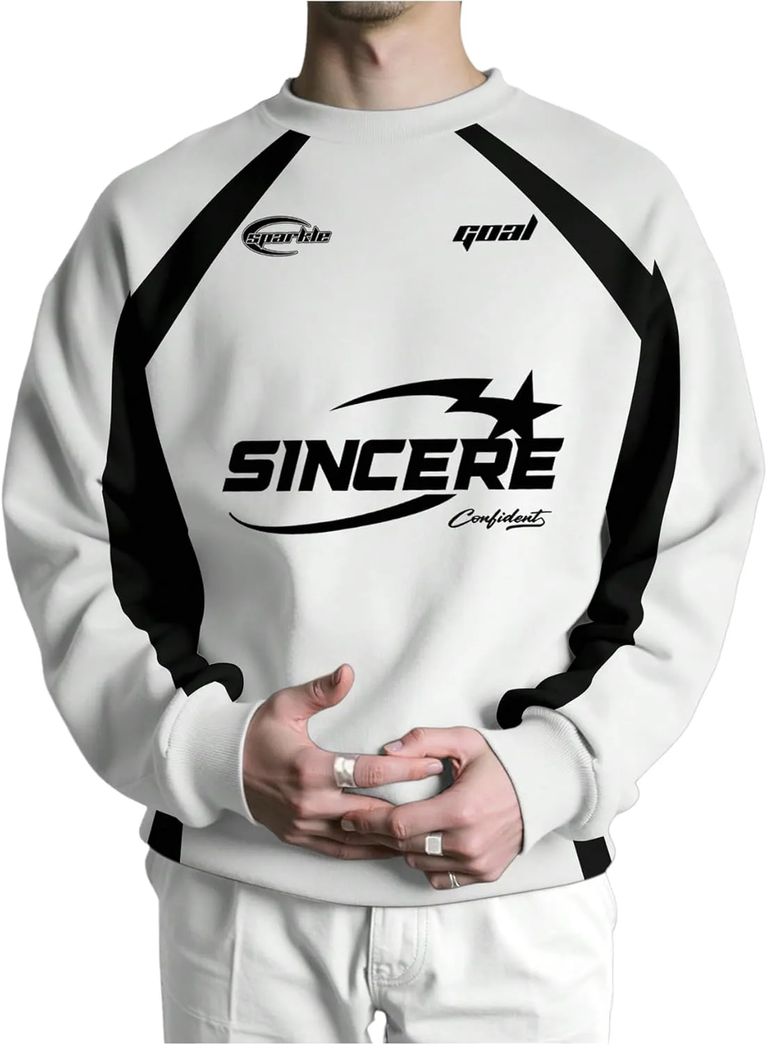 GORGLITTER Men's Star Graphic Raglan Sleeve Sweatshirt Crew Neck Long Sleeve Casual Pullover Top