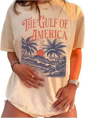 GORGLITTER Women's Oversized Y2k Graphic Beach Tee Shirts Tropical Short Sleeve Crewneck Tops