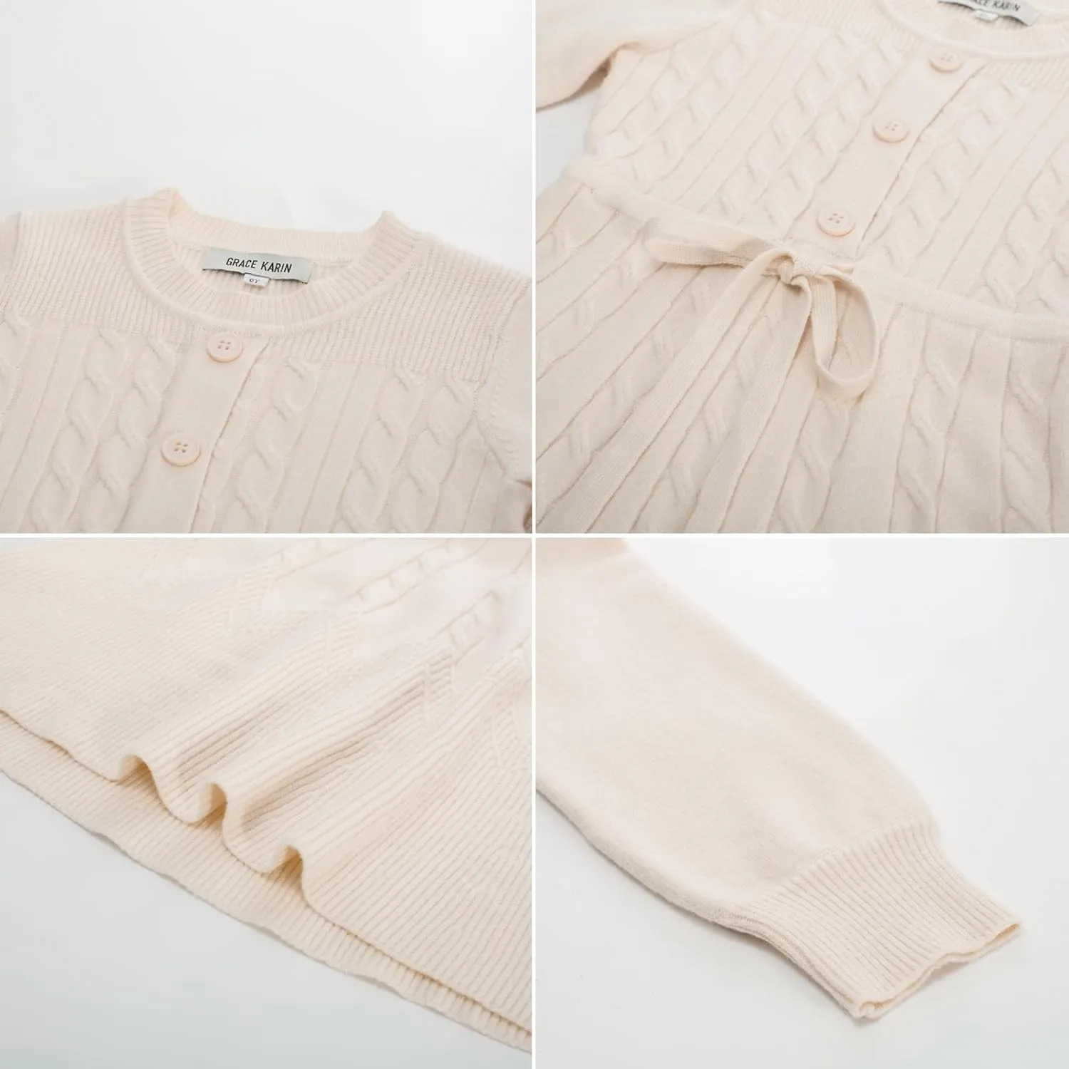 GRACE KARIN Girls Sweater Dress Fall Winter Long Sleeve Kids Fashion Drawstring Waist Cable Knit Dresses Size 5-12