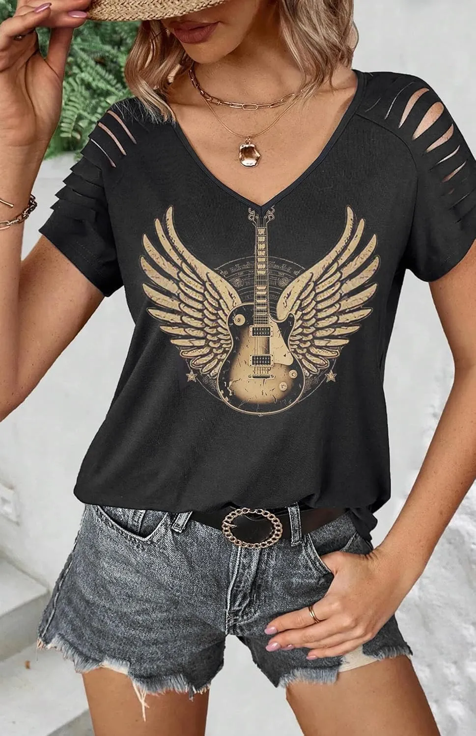 Graphic Tees for Women Vintage Short Sleeve Western Shirts Summer Casual V Neck Country T Shirt Cute Concert Outfits