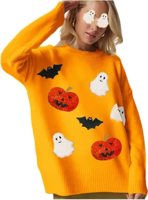 Halloween Pumpkin Ghost Skeleton Ugly Sweater Y2k Fairy Graphic Sweatshirt Holiday Party Long Sleeve Pullover Tops