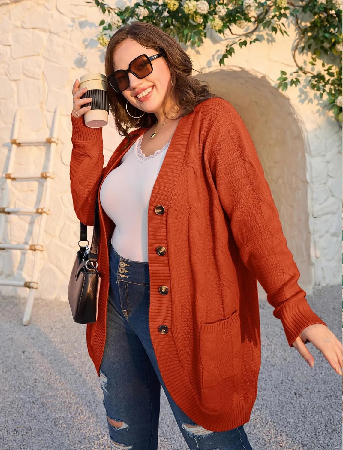Hanna Nikole Women's Plus Size Oversized Cardigans Sweater Long Sleeve Open Front Knit Chunky Fall 2024 Sweater Outerwear
