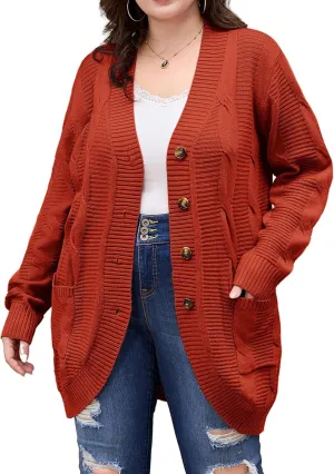 Hanna Nikole Women's Plus Size Oversized Cardigans Sweater Long Sleeve Open Front Knit Chunky Fall 2024 Sweater Outerwear