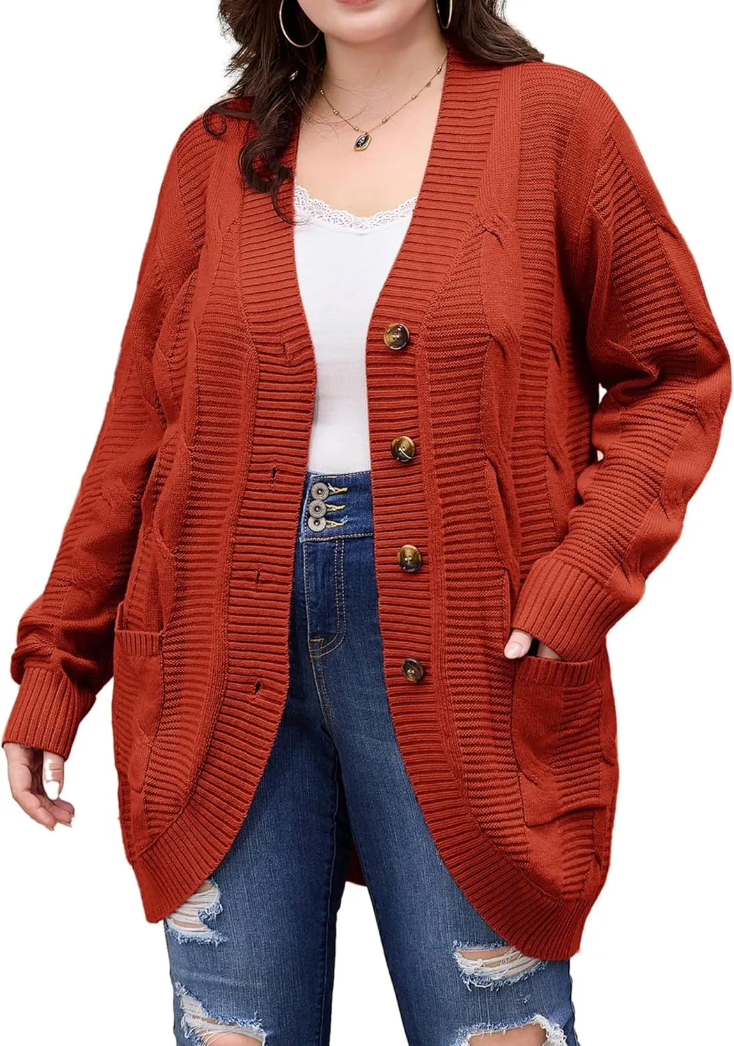 Hanna Nikole Women's Plus Size Oversized Cardigans Sweater Long Sleeve Open Front Knit Chunky Fall 2024 Sweater Outerwear