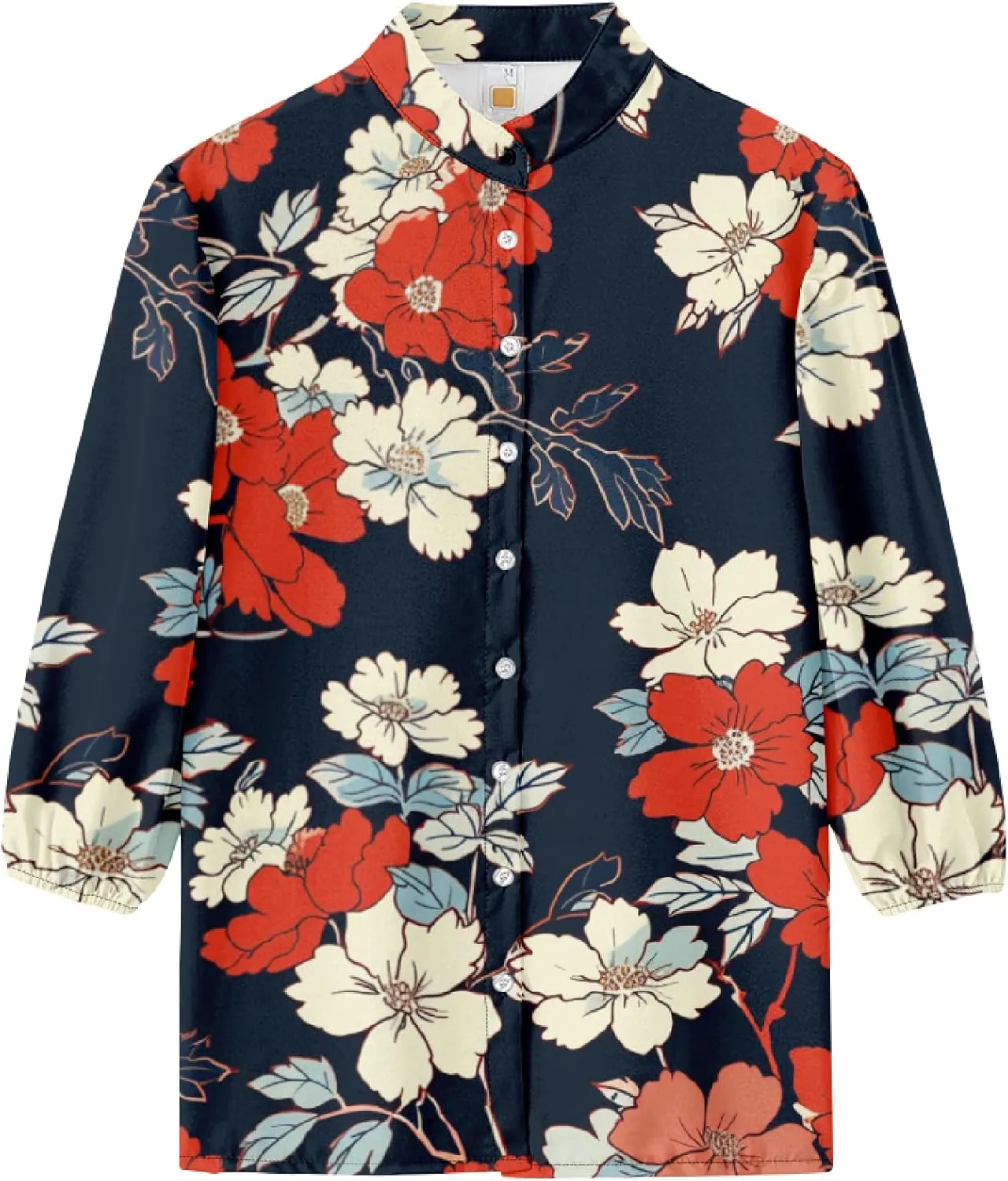 Hawaiian Shirts for Women 3/4 Length Sleeve Womens Tops Casual Loose Fitted Button Down Shirts for Women