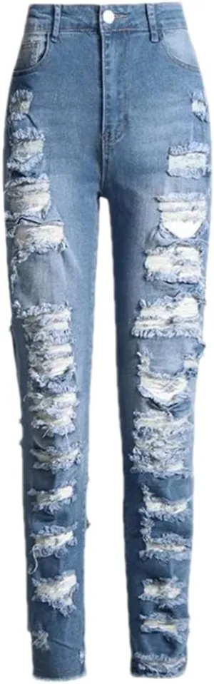 Hdhdeueh Women Distressed Denim Pants Slim Fit Skinny Jeans Stretch Pencil Pants