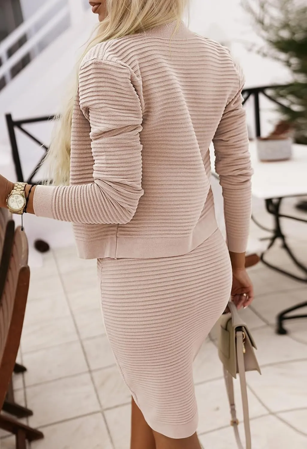 HUUSA Women's 2 Piece Sweater Outfits Sexy Sleeveless Bodycon Ribbed Dress and Long Sleeve Open Front Crop Cardigan Knit Set
