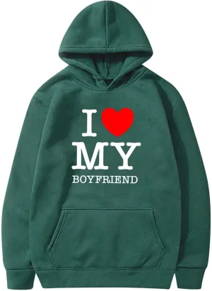 I Love Boyfriend Hoodies for Women Love Heart Print Sweatshirt Oversized Funny Letter Print Pullover Top with Pocket