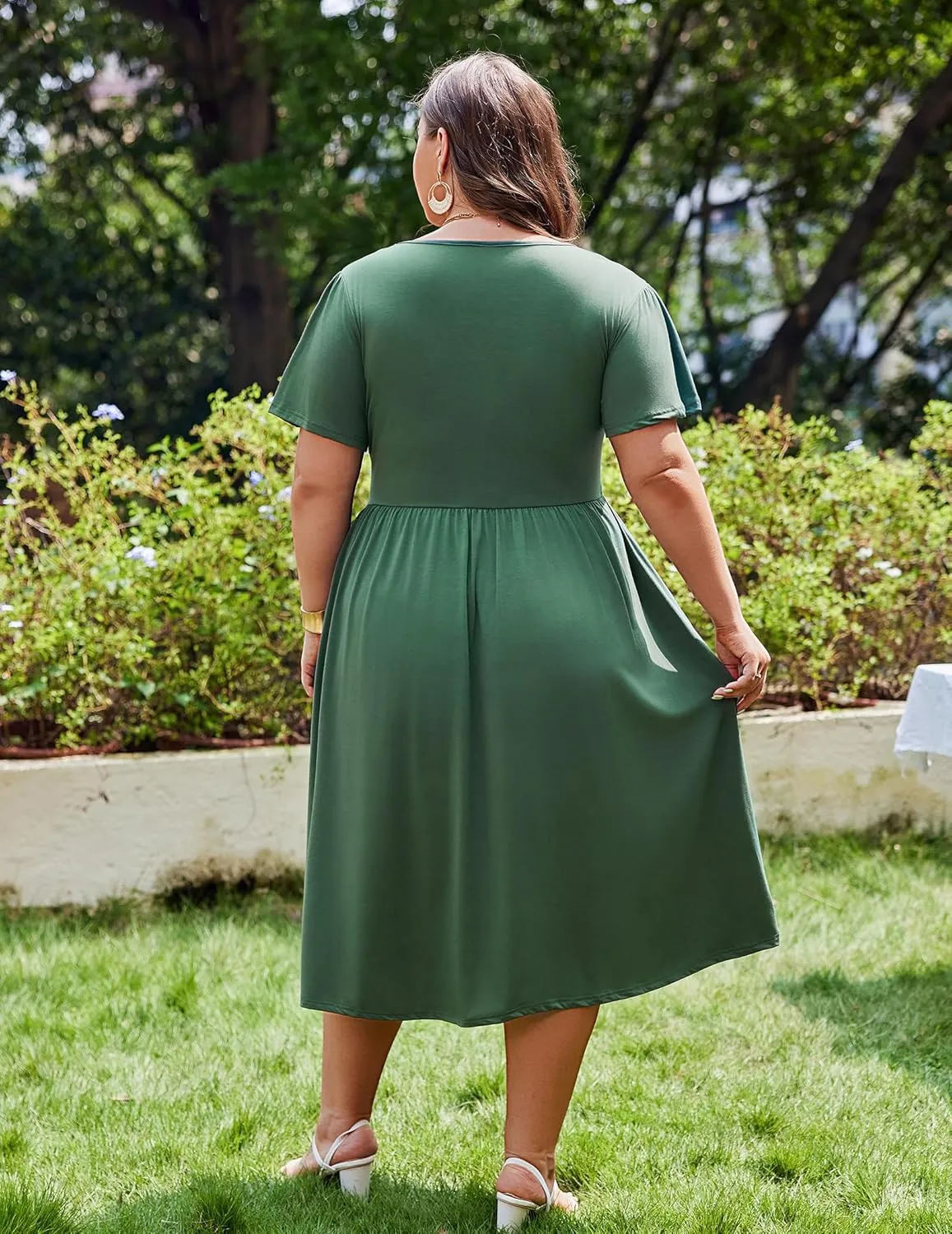IN'VOLAND Women Plus Size Short Sleeve Dress Loose Summer Casual A-Line Flowy Midi Dresses with Pockets