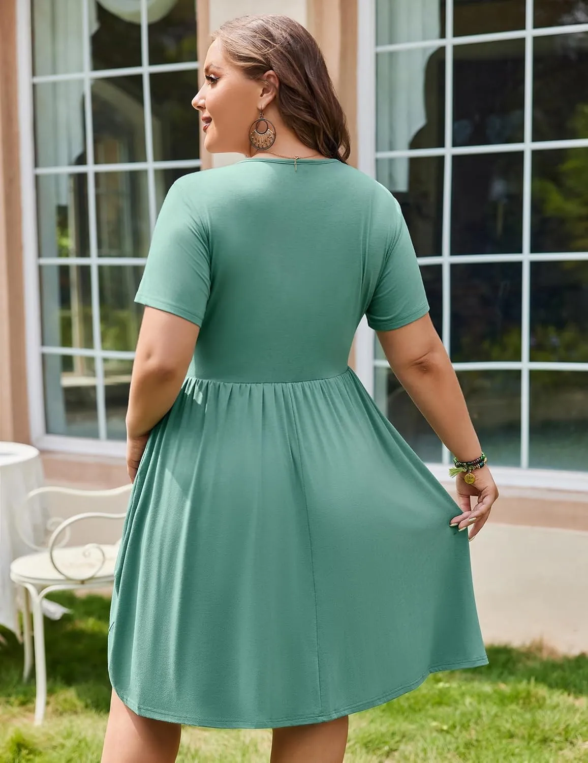 IN'VOLAND Womens Plus Size Summer Dress Short Sleeve Casual Mini Dresses Empire Waist T-Shirt Dress with Pockets