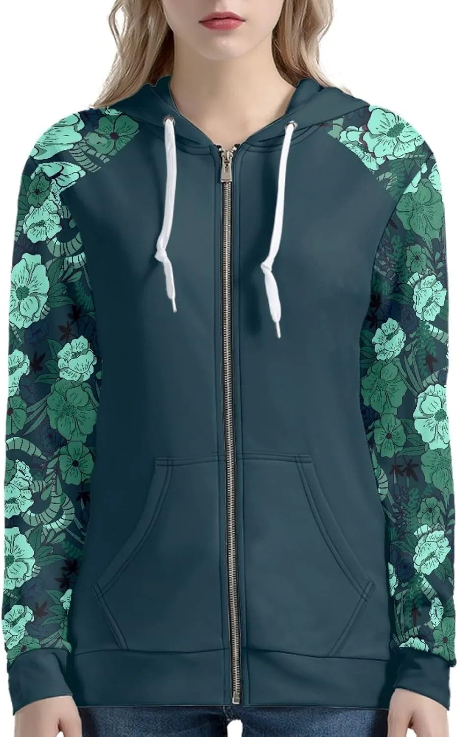 Irisjudy Aztec Ethnic Women Hooded Sweatshirt Flowers Zip up Hoodies Plus Size Hawaii Island Drawstring Hooded Pullover