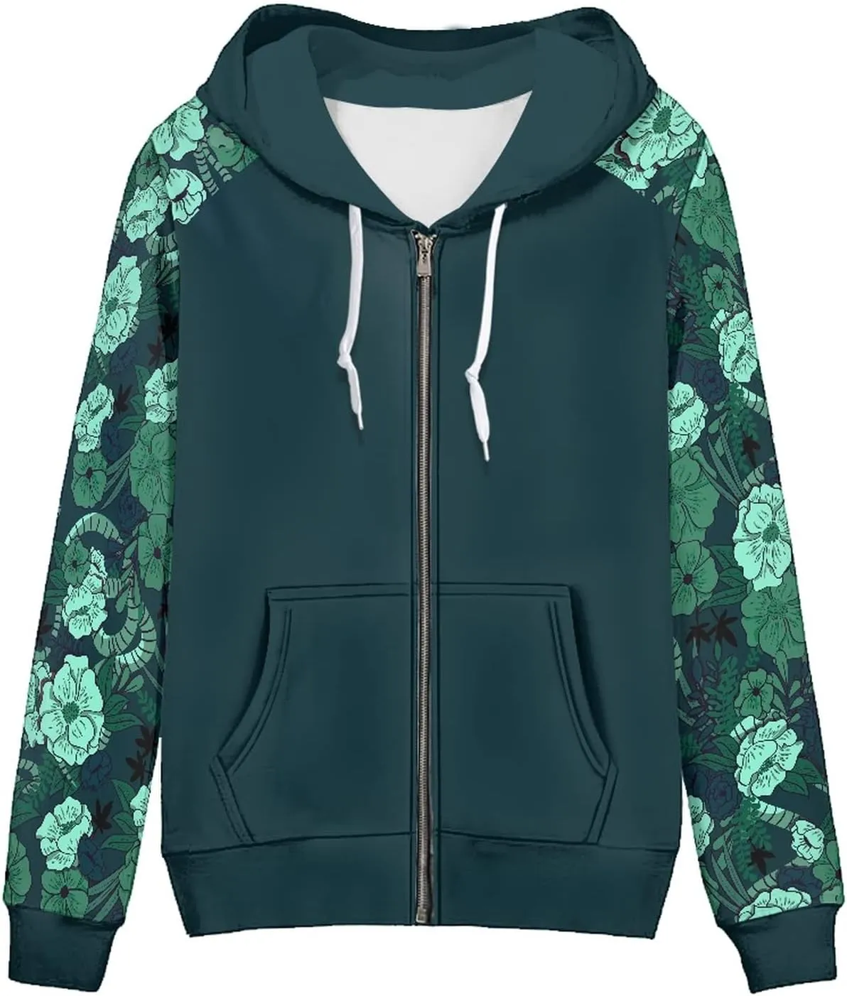 Irisjudy Aztec Ethnic Women Hooded Sweatshirt Flowers Zip up Hoodies Plus Size Hawaii Island Drawstring Hooded Pullover